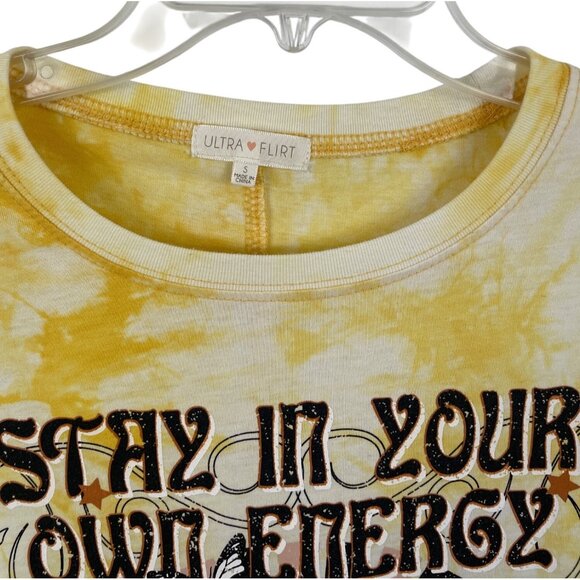 Ultra Flirt Yellow Tie-Dye Graphic Print T-shirt Short Sleeve Womens Size Small - Picture 3 of 8